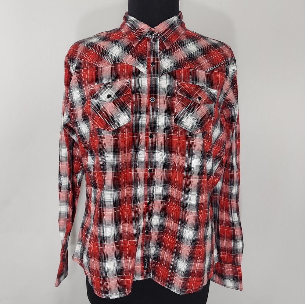 Wrangler Top Western Snap Button Collar Plaid Larg